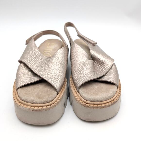 Pedro Garcia Reme Platform Sandal Crisscross Strap Gold Metallic Size US7 EU37.5 - Picture 2 of 12